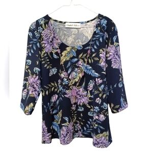 Elizabeth Williams Navy Floral Top Women's Medium